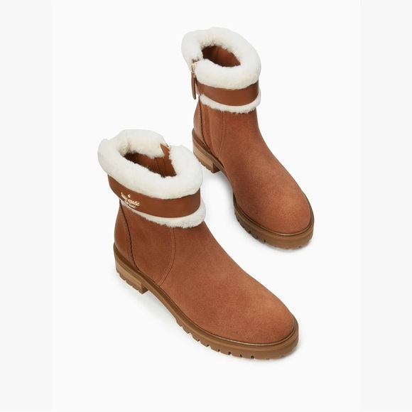 NWT Kate spade Bailee winter boots suede + faux fur in warm gingerbread size 6.5 - Picture 2 of 8